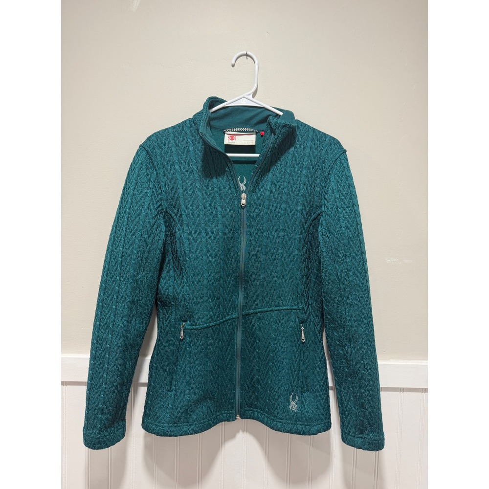 Syder Core Sweater Full Zip Cable Knit Jacket Fleece Full Zip Teal Women Size L